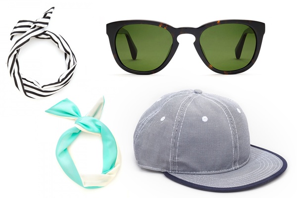 Sunglasses, Twist Scarf, and Baseball Cap