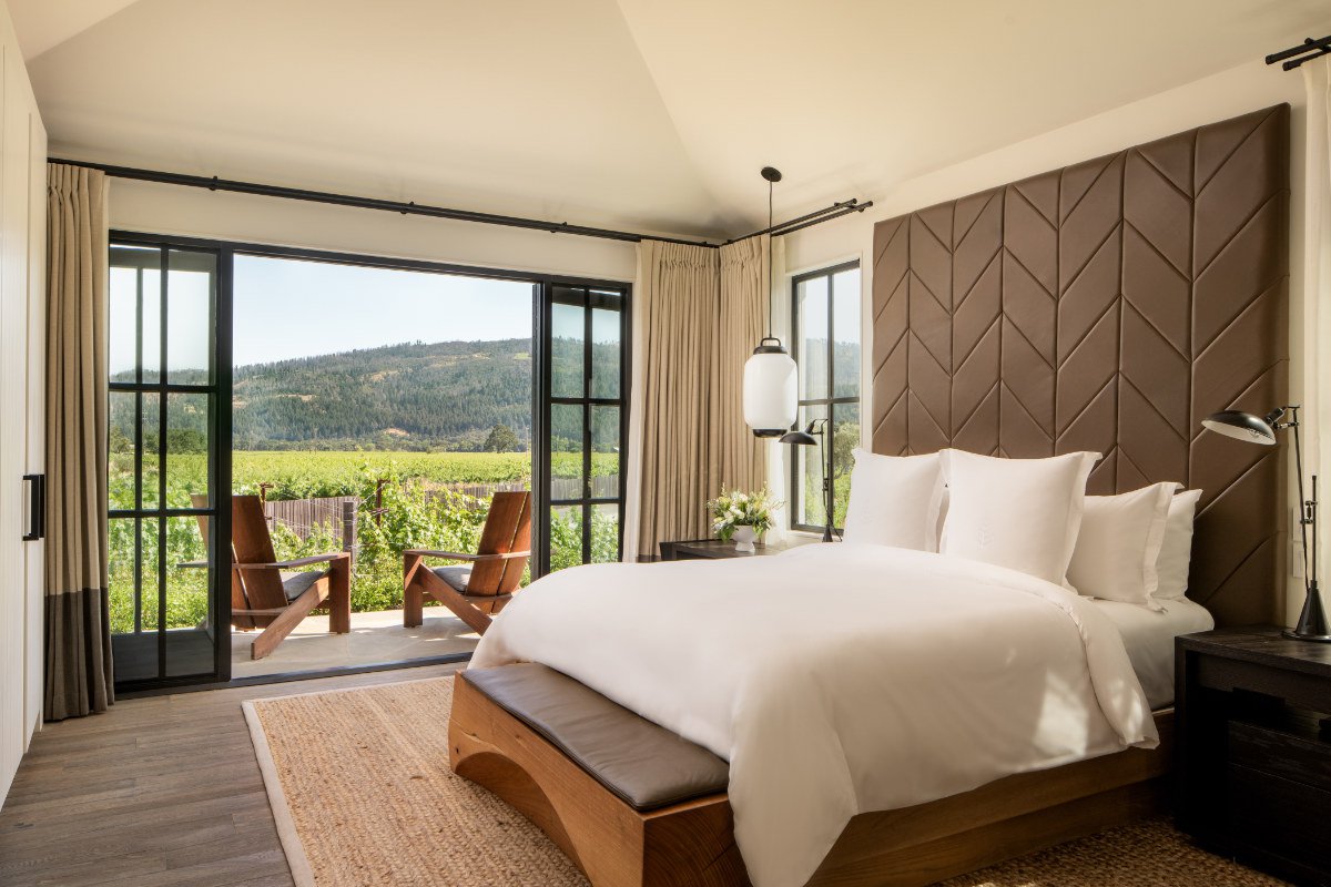 A bedroom in the premier villa at Four Seasons Resort and Residences Napa Valley. A bedroom in the premier villa at Four Seasons Resort and Residences Napa Valley.