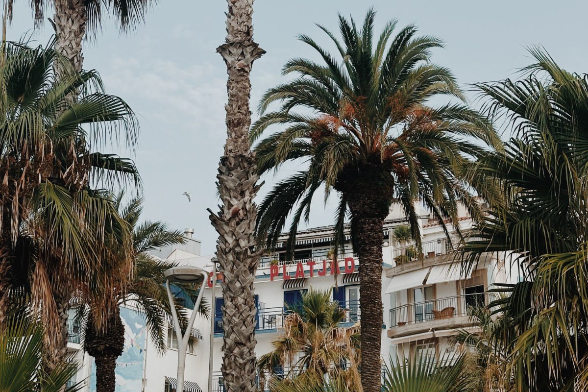 Along the Passeig de la Ribera promenade in Stiges, Spain Along the Passeig de la Ribera promenade in Stiges, Spain