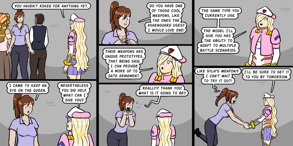 Breadfinder - Episode 410, Page 1: 410-An android promised to give me a weapon from the future, now I can be just like my childhood heroes! What will happen when I unleash the devastating AoE attack?