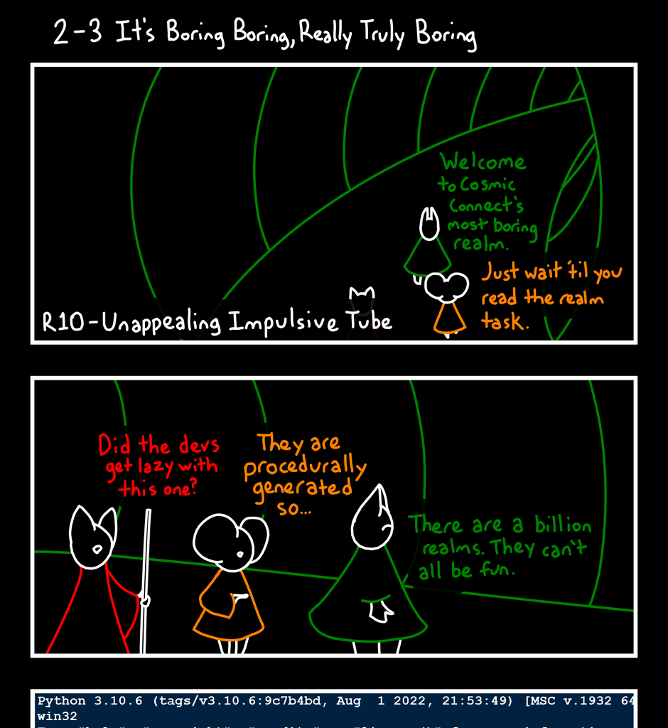 Cosmic Connect - Episode 34, Page 1: 2-3 It's Boring Boring, Really Truly Boring