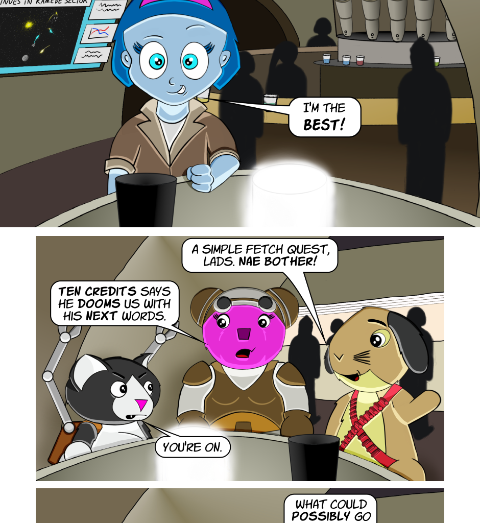 Fuzzy Knights - Episode 8, Page 1: Episode 7: You All Meet At A Bar...
