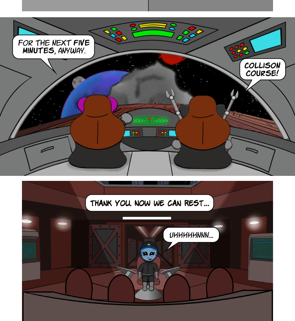 Fuzzy Knights - Episode 39, Page 1: Episode 38: Evacuate? In Our Moment of Triumph?