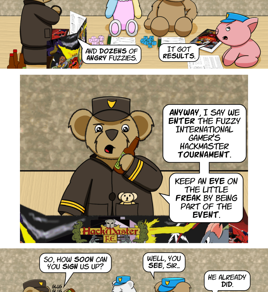 Fuzzy Knights - Episode 59, Page 1: Episode 57 - The Fuzz Part III: The Long Arm