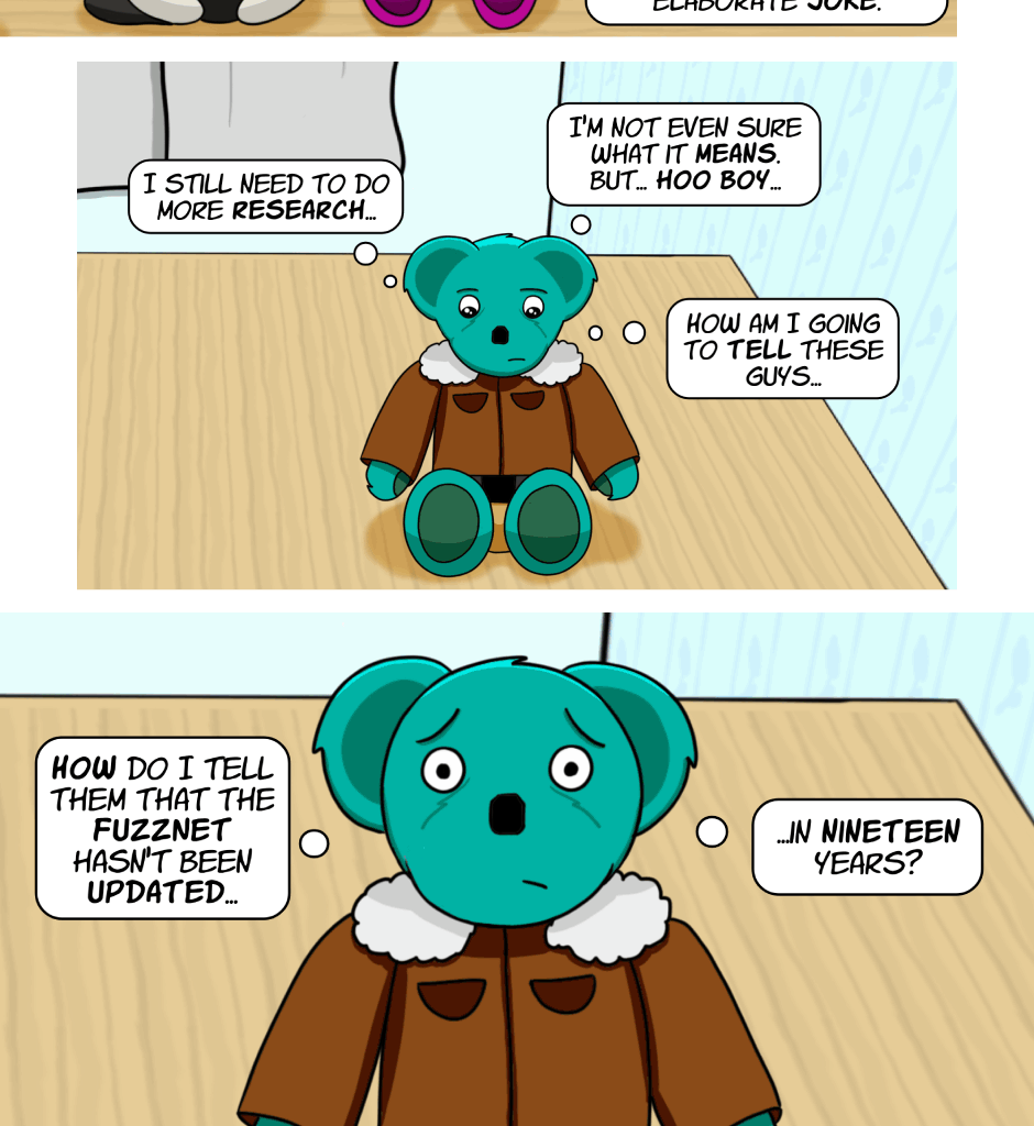 Fuzzy Knights - Episode 59, Page 1: Episode 57 - The Fuzz Part III: The Long Arm