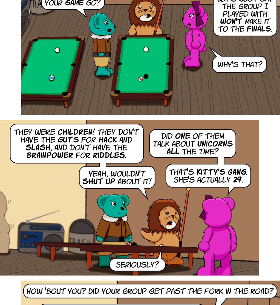 Fuzzy Knights - Episode 75, Page 1: Episode 72 - Pool Hall Revisited
