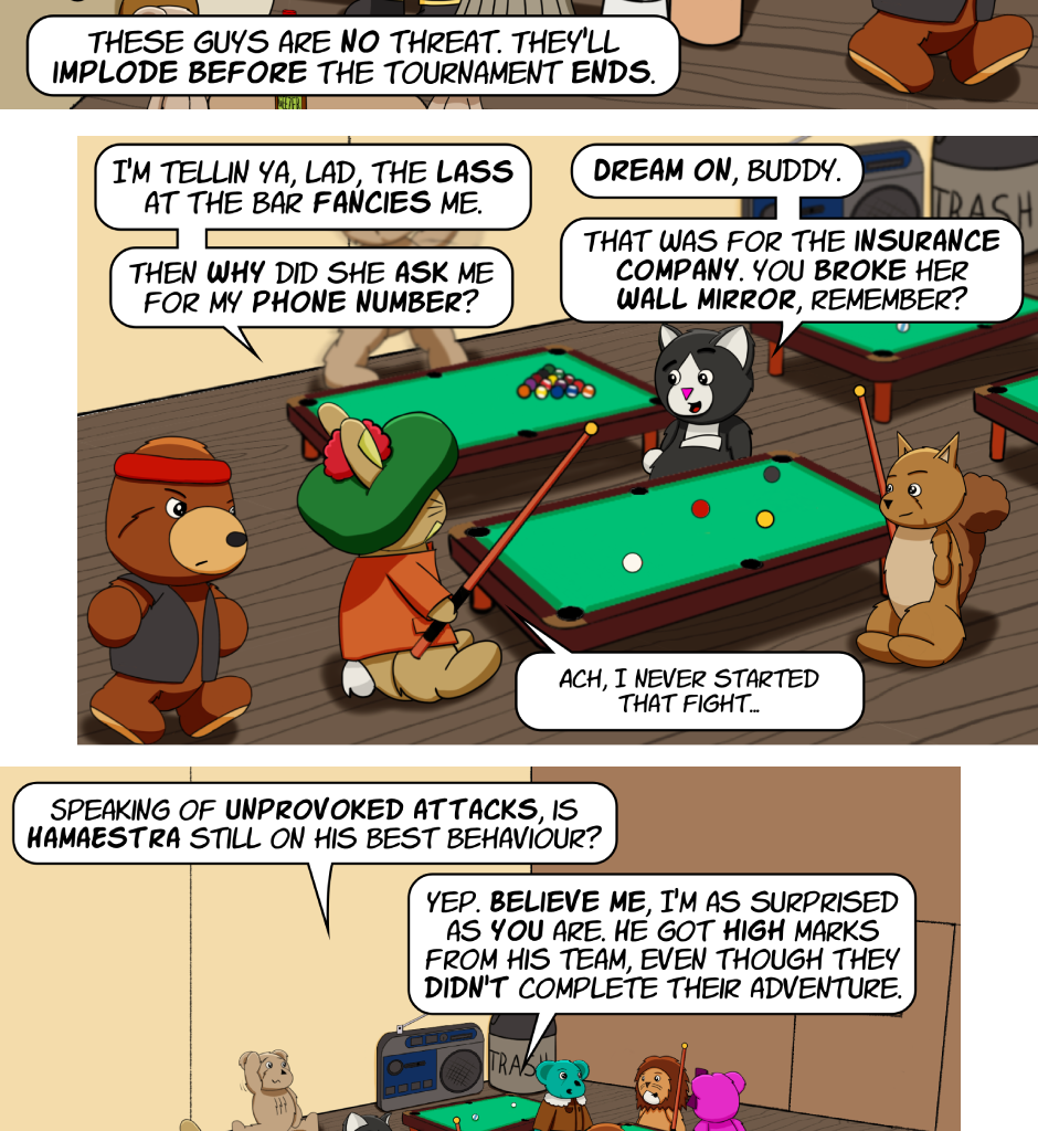 Fuzzy Knights - Episode 75, Page 1: Episode 72 - Pool Hall Revisited