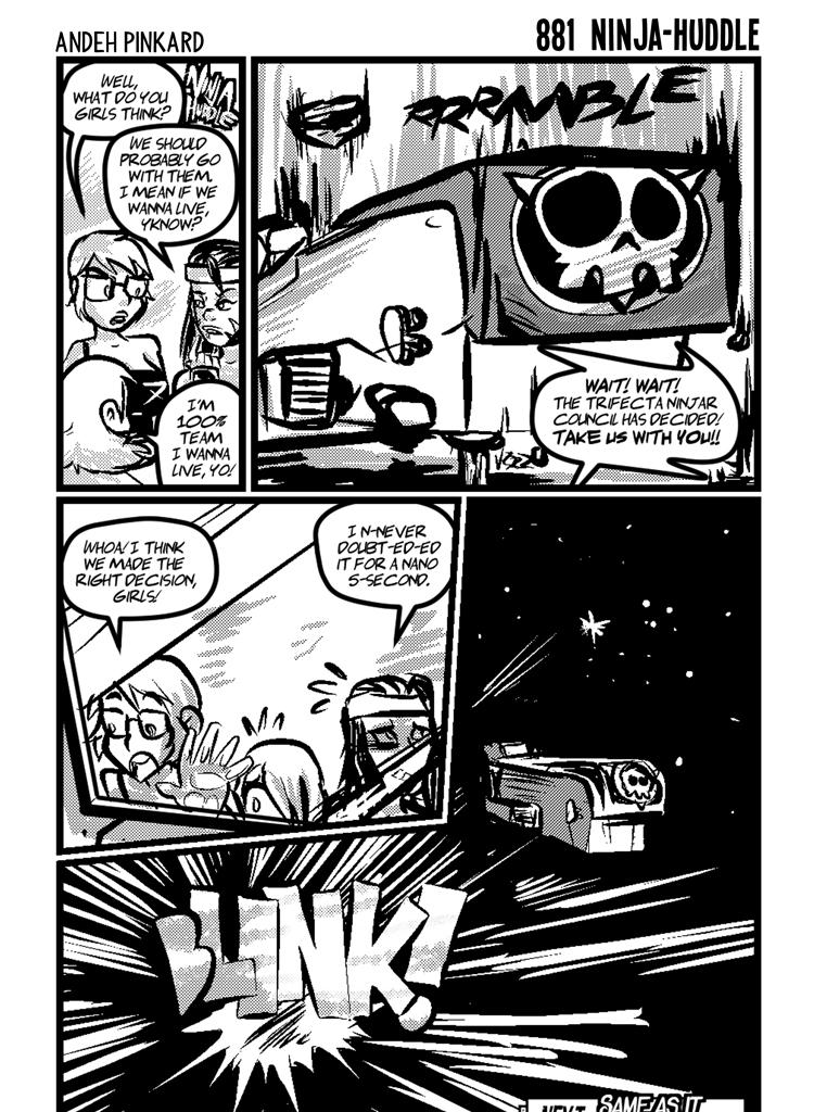 Shonen Punk! - Episode 908, Page 1: 881 ninja huddle