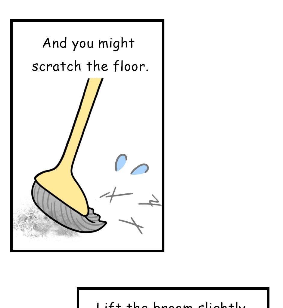 Mikesaka Art Class (◆Episodes are about art methods.) - Episode 125, Page 7: 99. How to Use a Broom