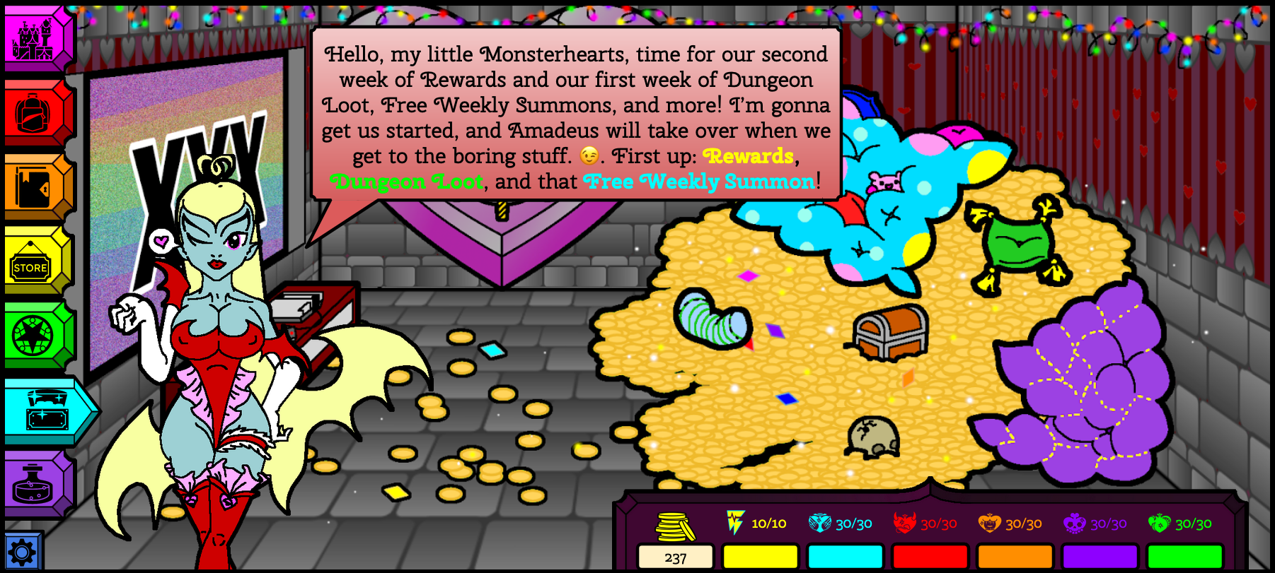 Monsterheart Manor - Episode 12, Page 1: 7/4 Rewards & Summons!