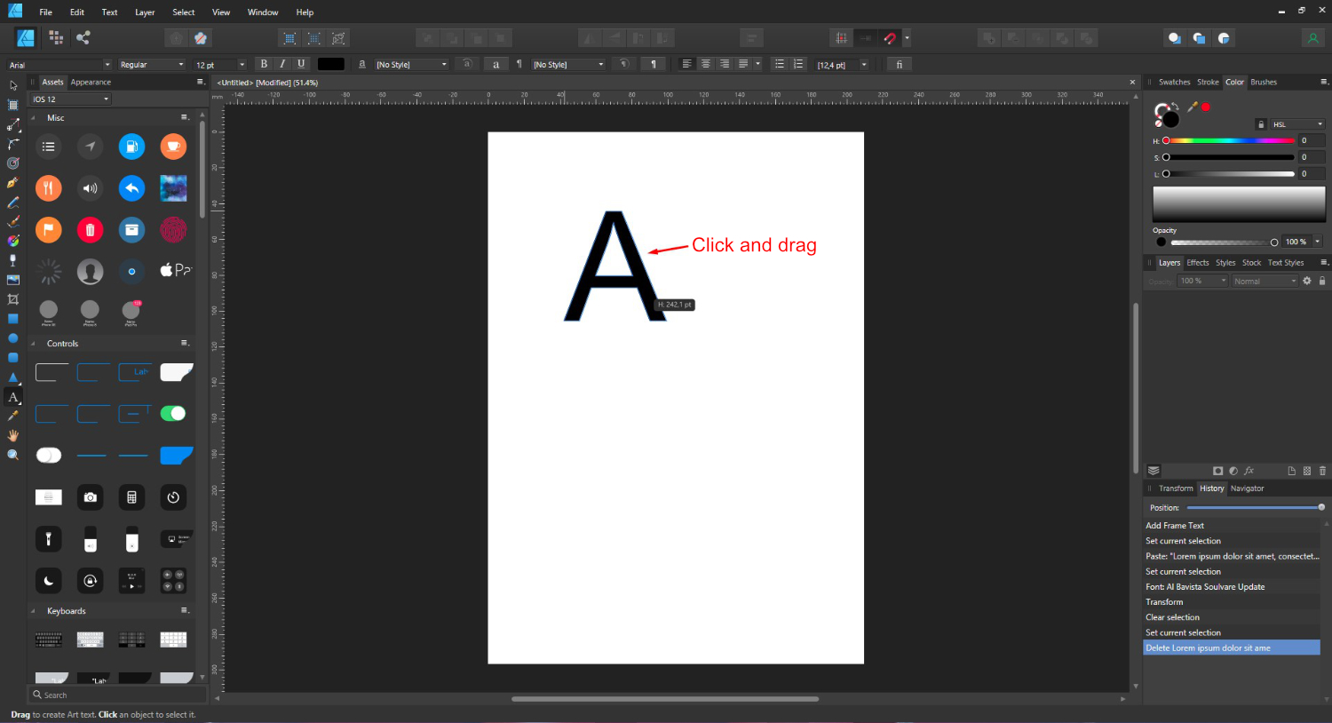 Artistic and Frame text in Affinity designer 15