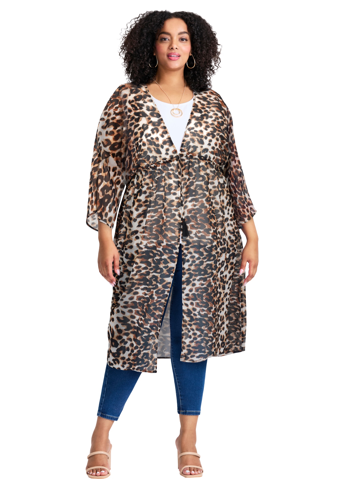 Avenue Women's Plus Size Tie-Front Duster wrap - Picture 7 of 9