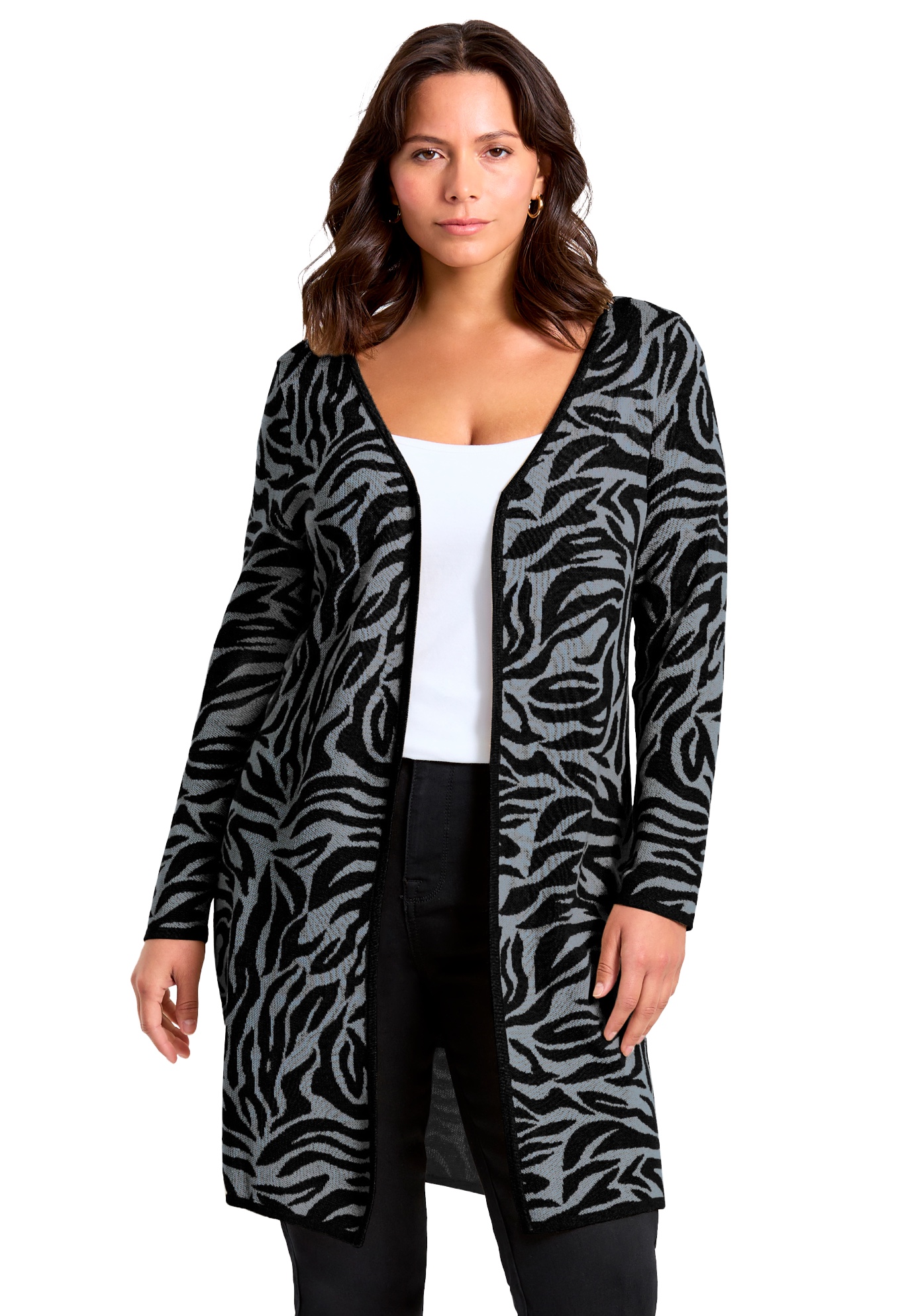 Avenue Women's Plus Size Open Front Sweater Cardigan - Picture 4 of 8