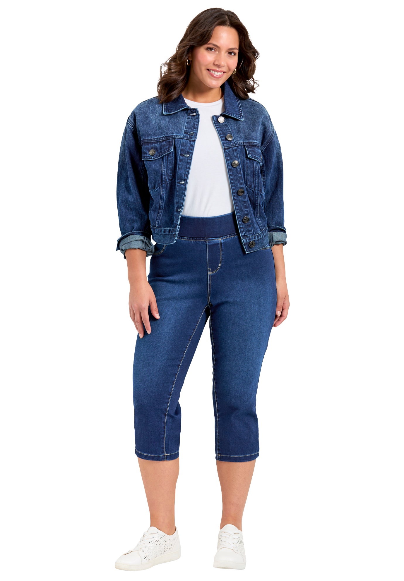Avenue Women's Plus Size Butter Denim Pull On Crop Jean - Picture 7 of 30