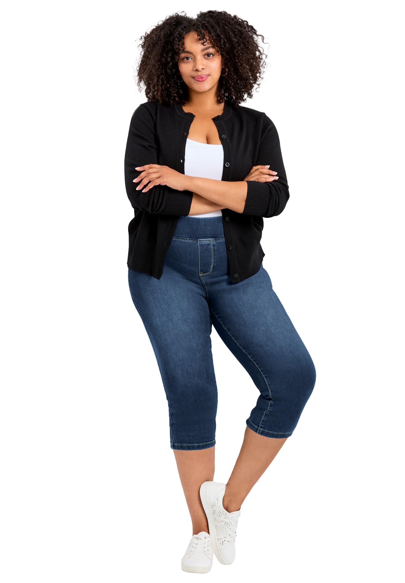 Avenue Women's Plus Size Butter Denim Pull On Crop Jean - Picture 21 of 30