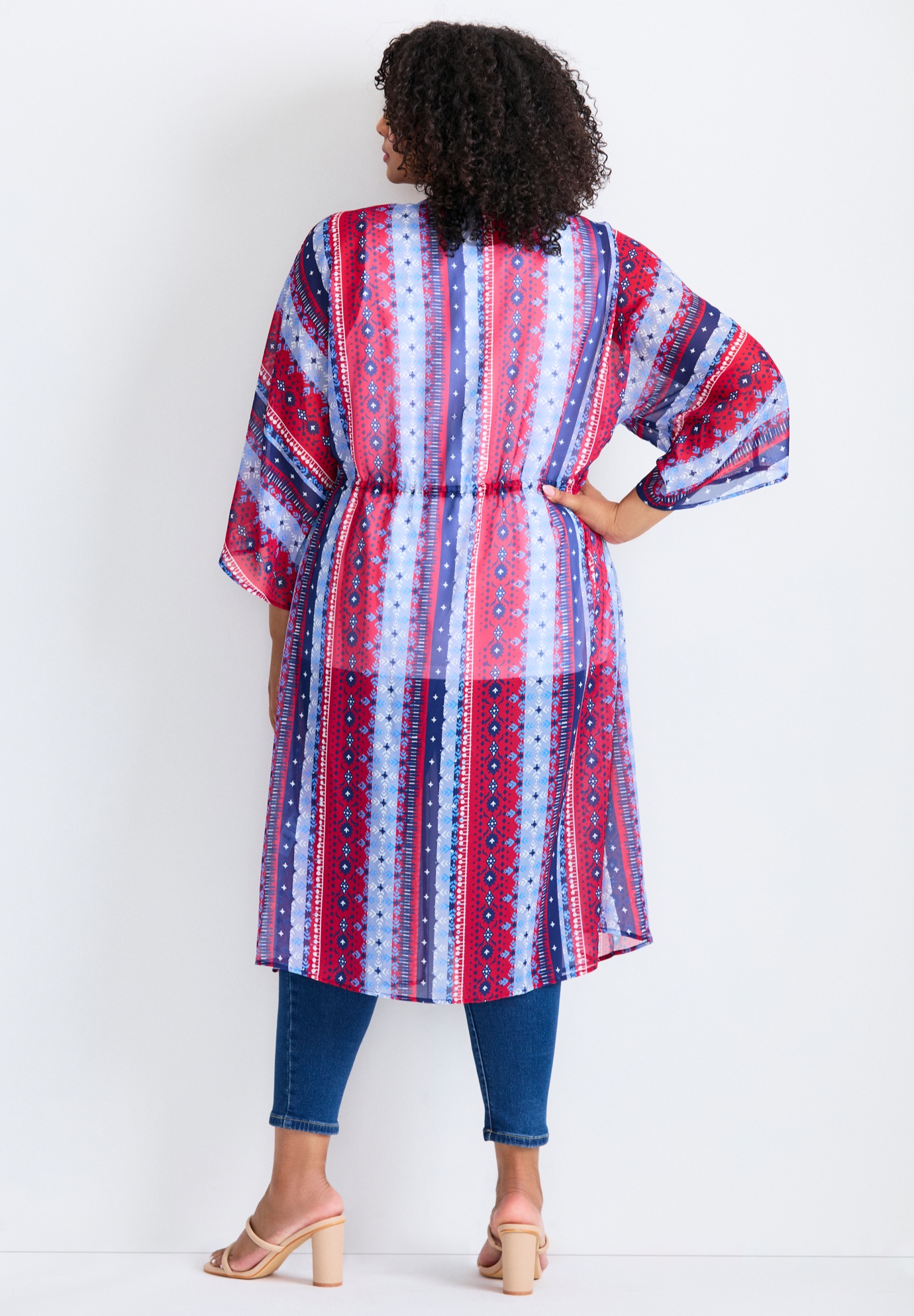 Avenue Women's Plus Size Tie-Front Duster wrap - Picture 3 of 9