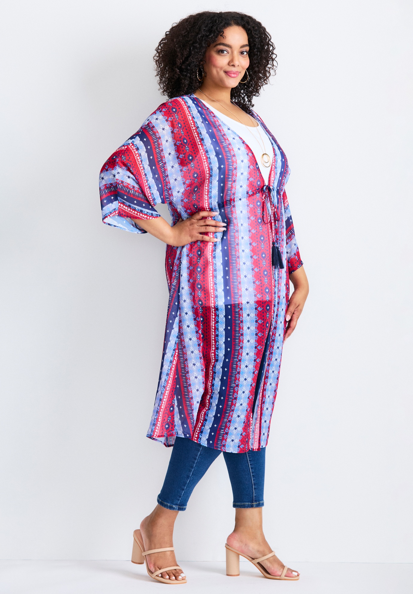 Avenue Women's Plus Size Tie-Front Duster wrap - Picture 4 of 9