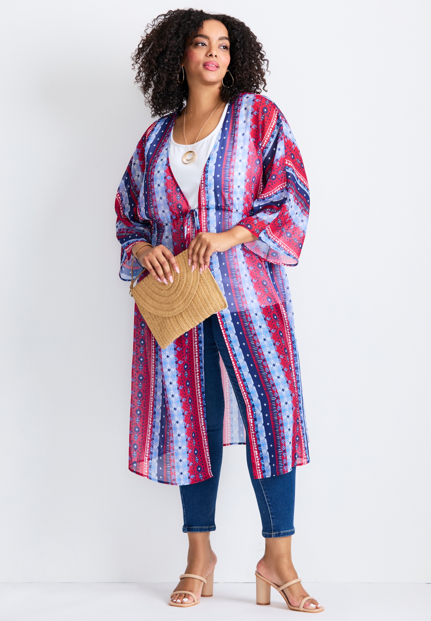 Avenue Women's Plus Size Tie-Front Duster wrap - Picture 6 of 9