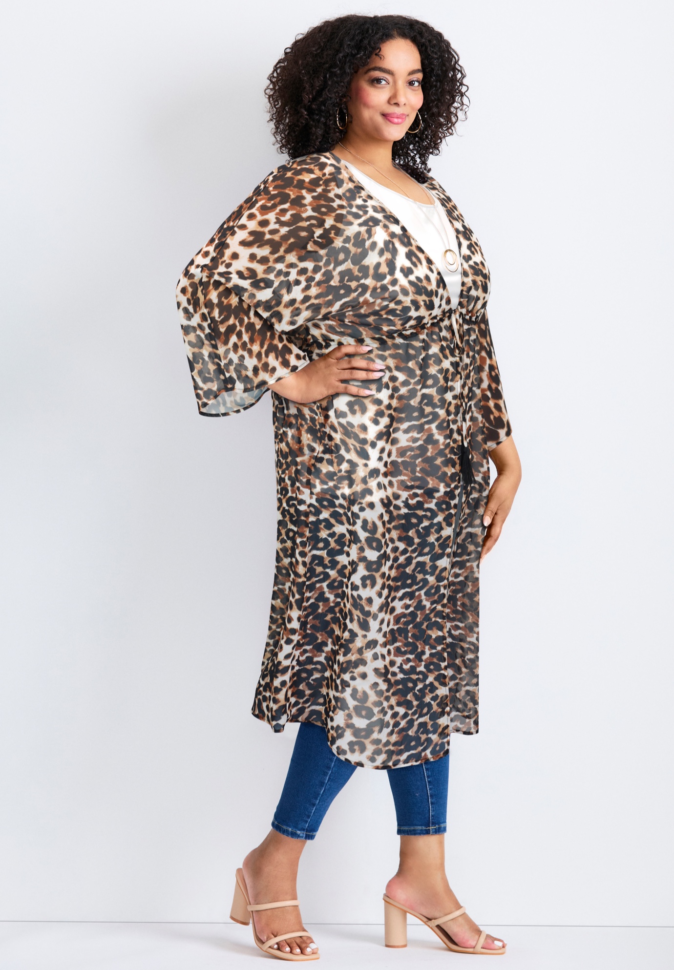 Avenue Women's Plus Size Tie-Front Duster wrap - Picture 9 of 9