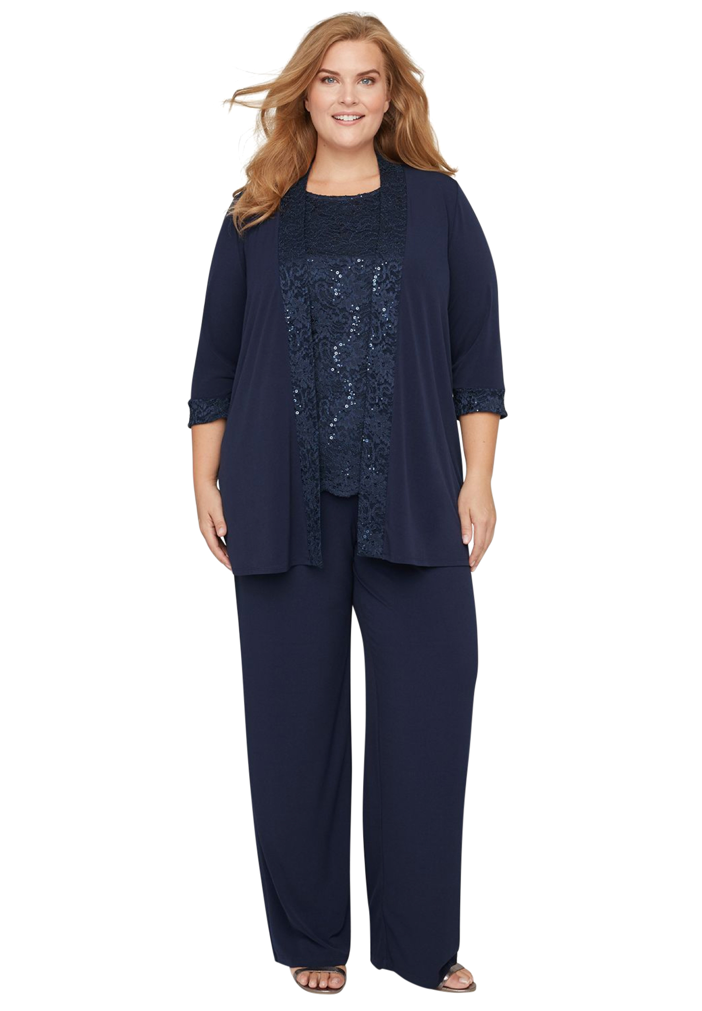 Catherines Women's Plus Size Petite 3-Piece Lace Gala Pant Suit - Picture 14 of 19
