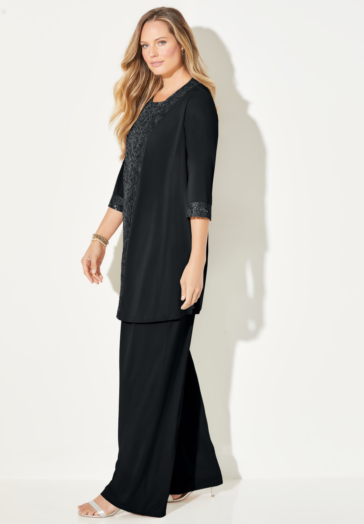 Catherines Women's Plus Size Petite 3-Piece Lace Gala Pant Suit - Picture 7 of 19