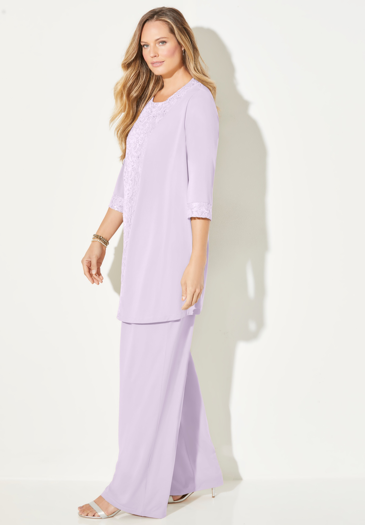 Catherines Women's Plus Size Petite 3-Piece Lace Gala Pant Suit - Picture 13 of 19