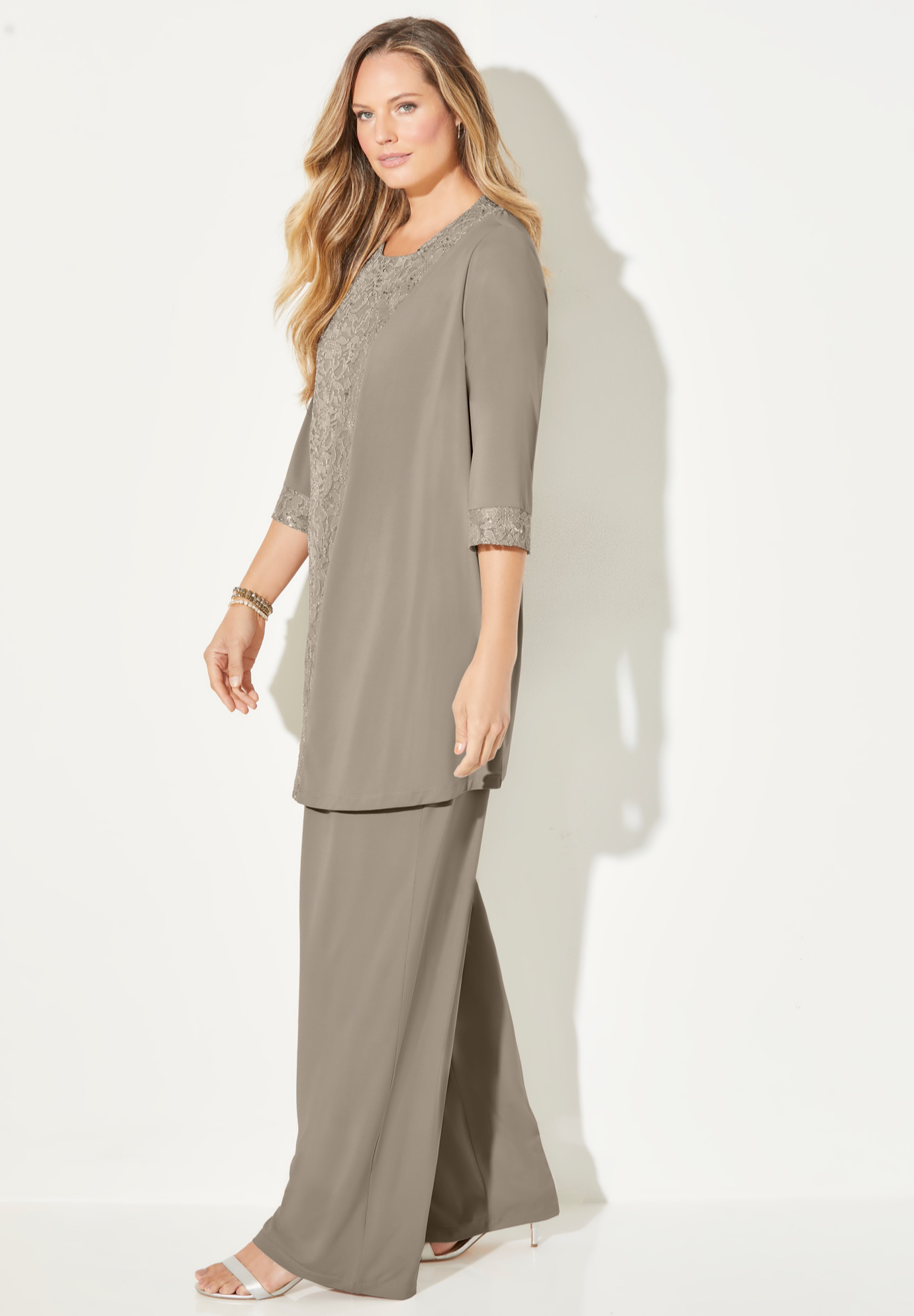 Catherines Women's Plus Size Petite 3-Piece Lace Gala Pant Suit - Picture 10 of 19