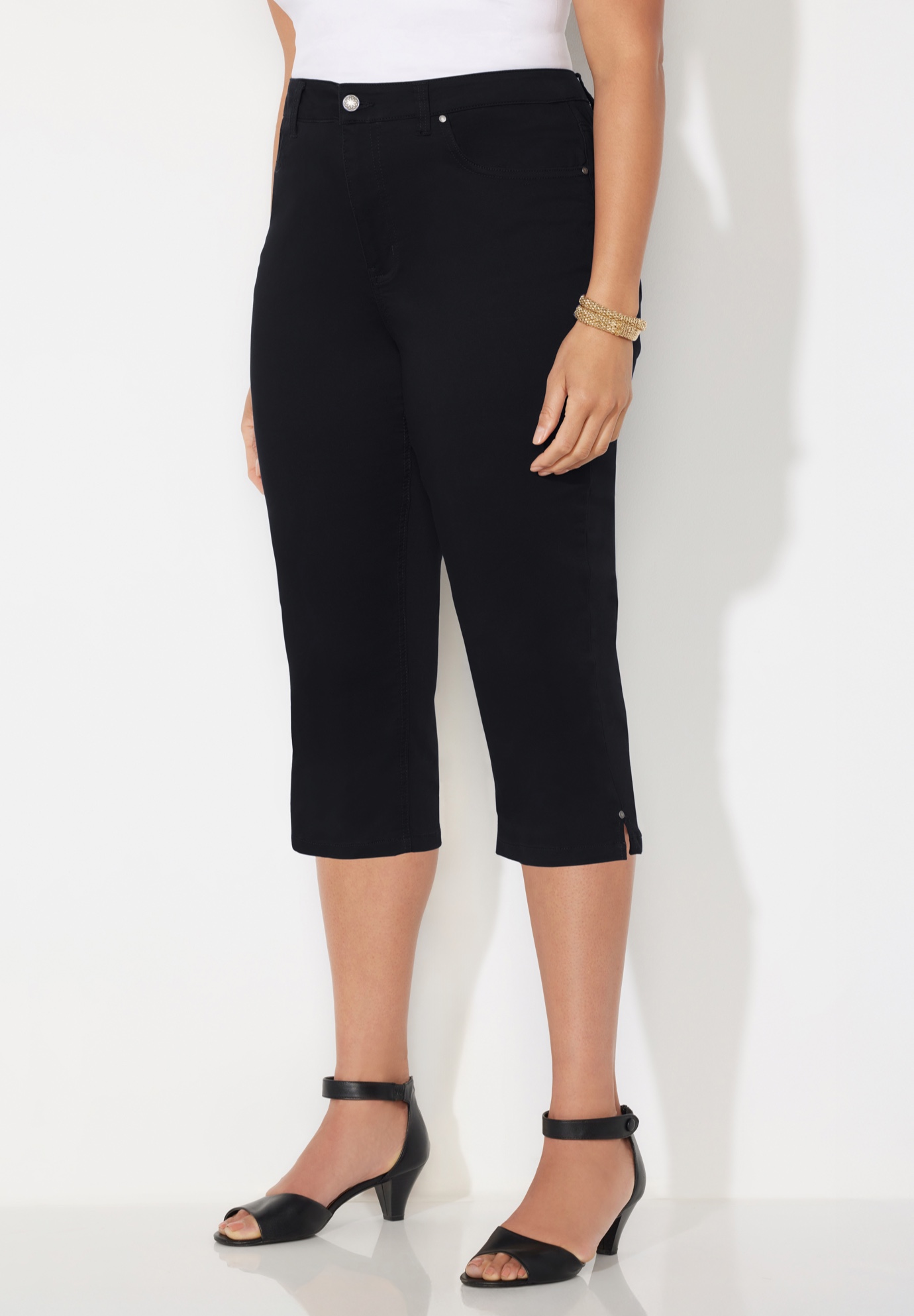 Catherines Women's Plus Size Sateen Stretch Capri - Picture 10 of 17