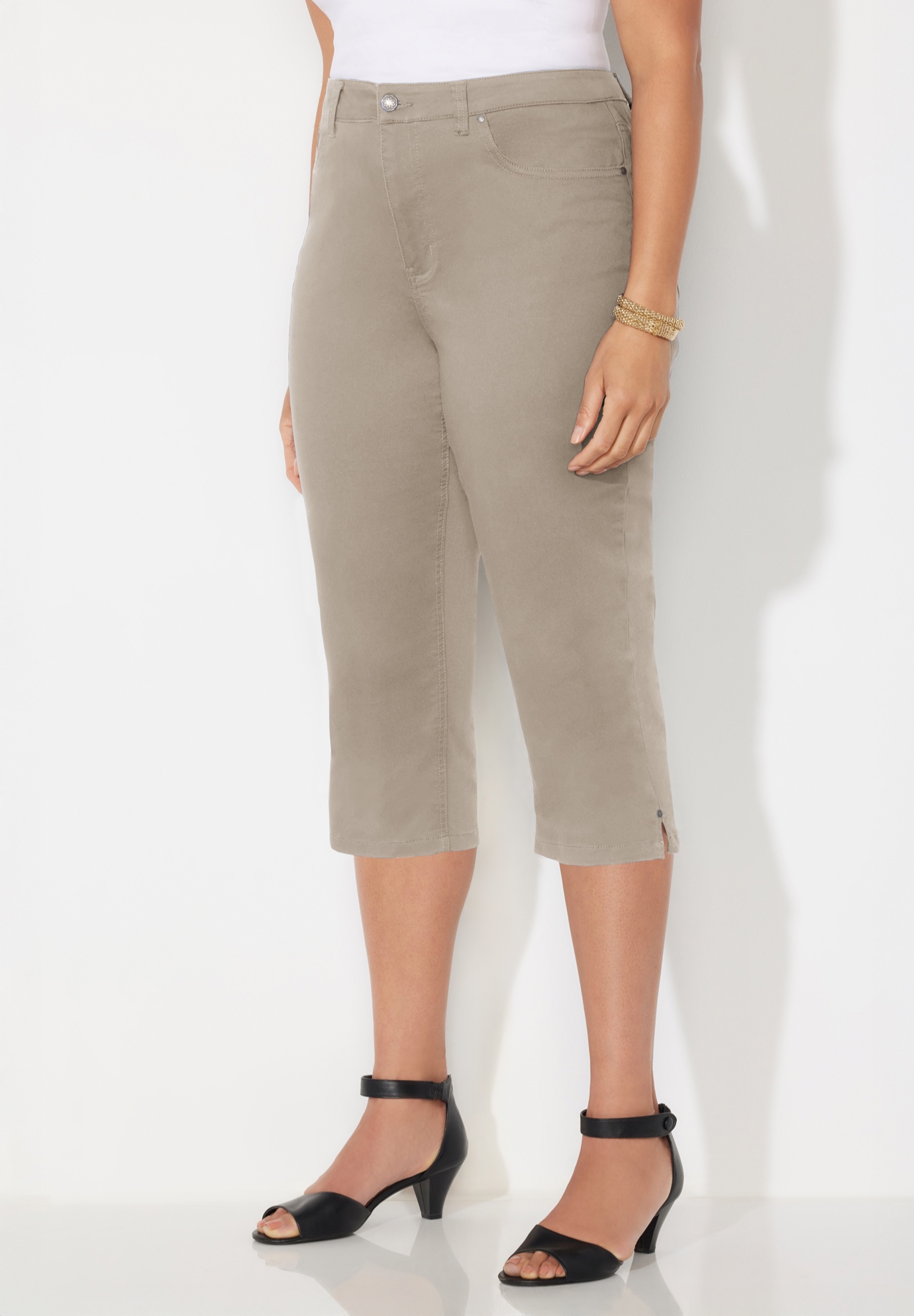 Catherines Women's Plus Size Sateen Stretch Capri - Picture 13 of 17