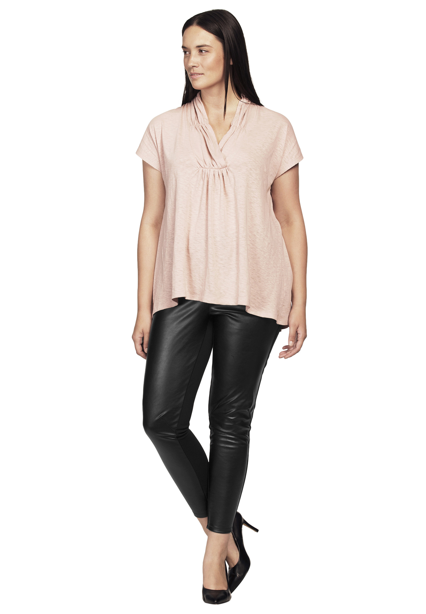 ellos Women's Faux Leather Front Ponte Leggings