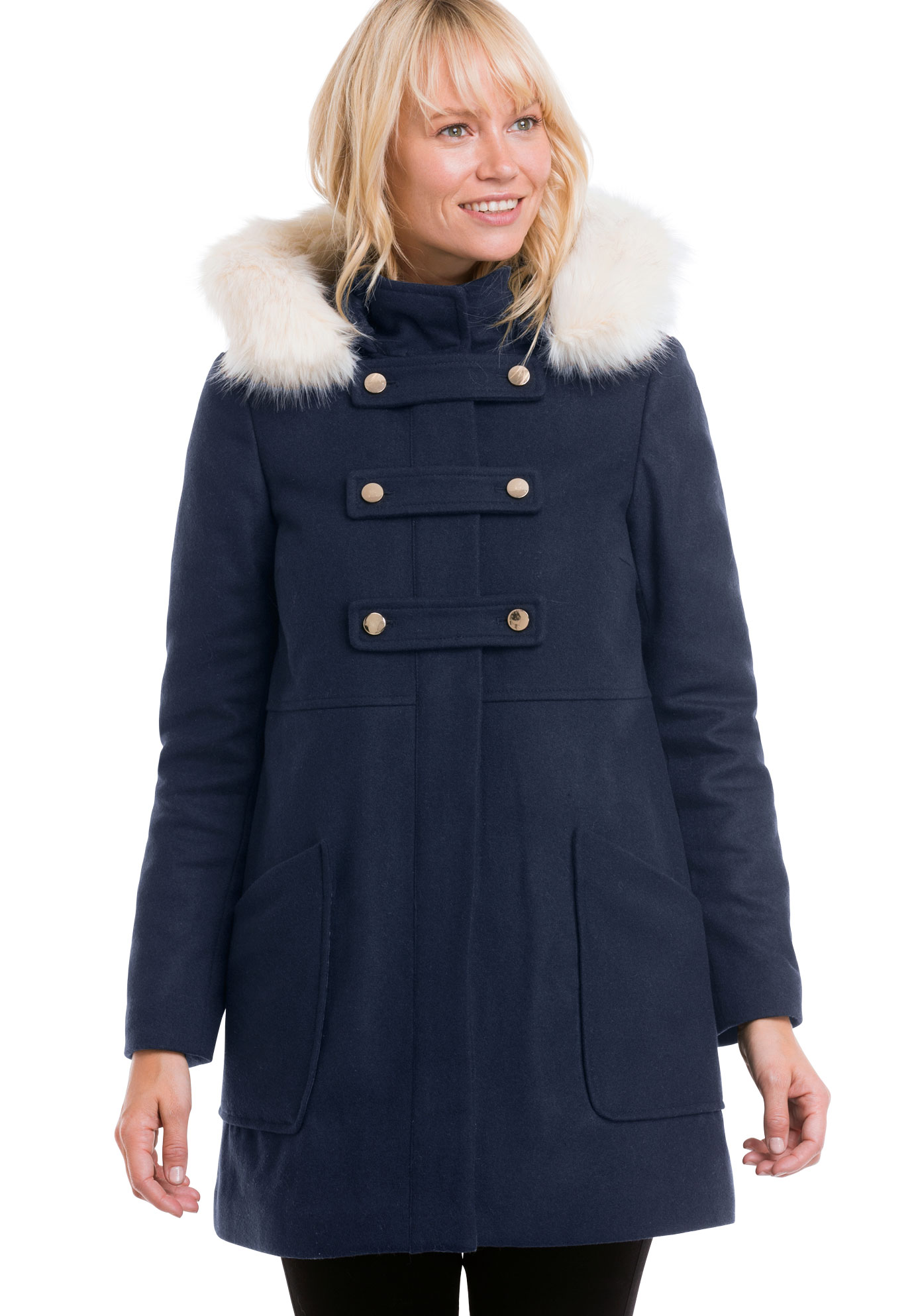 ellos Women's Faux Fur Trim Wool-Blend Coat