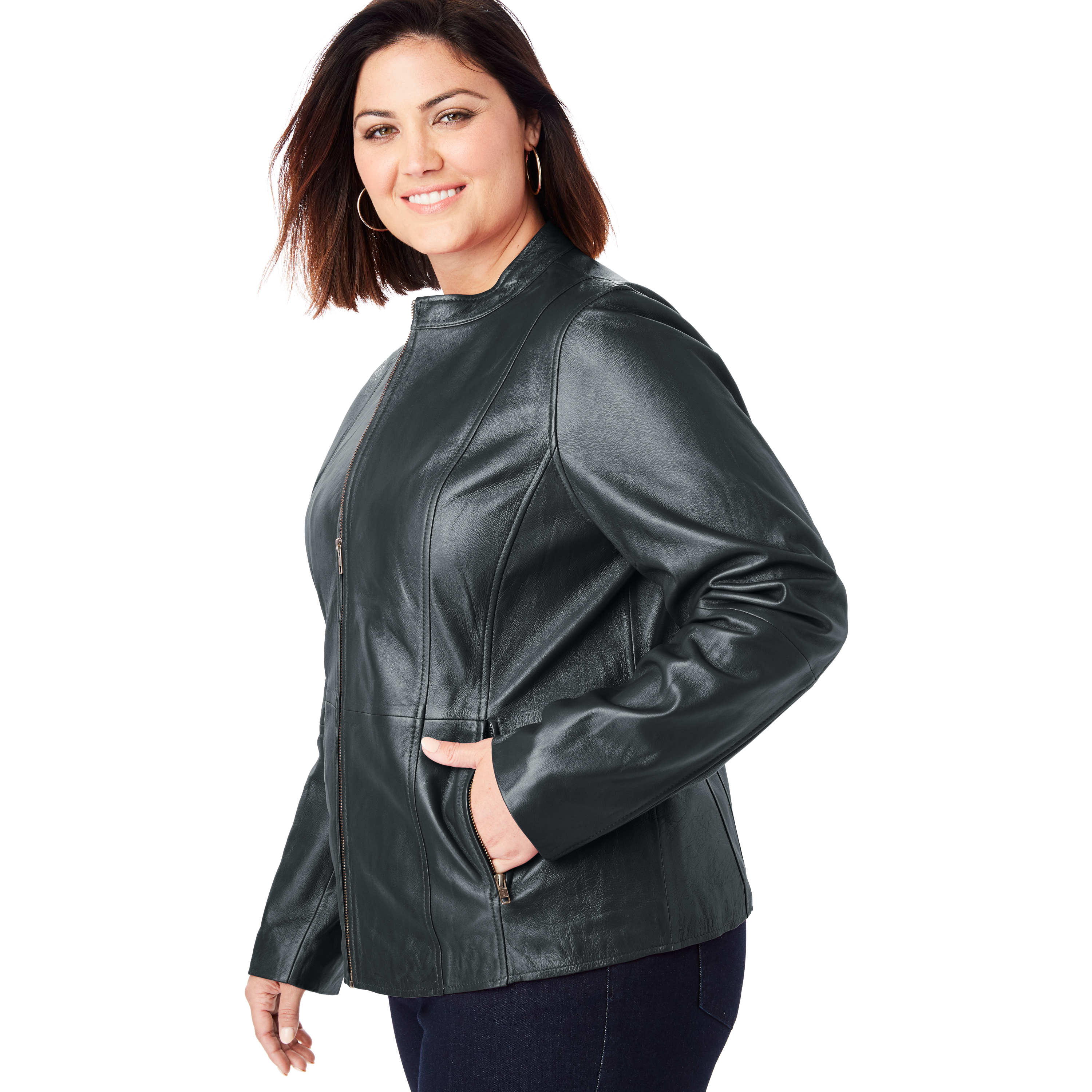Jessica London Women's Plus Size Zip Front Leather Jacket | eBay