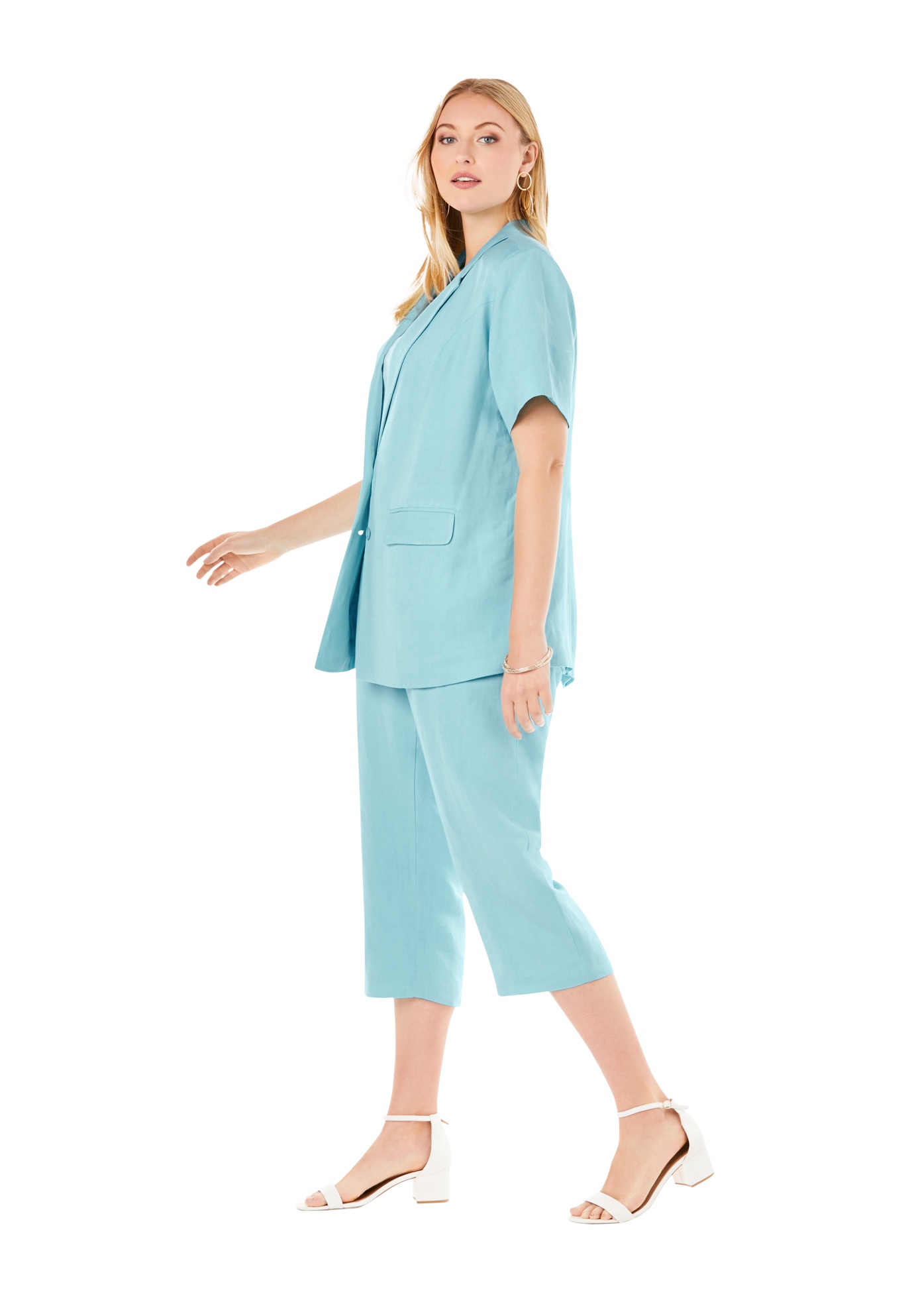 Jessica London Women's Plus Size Short Sleeve Linen Capri Set eBay