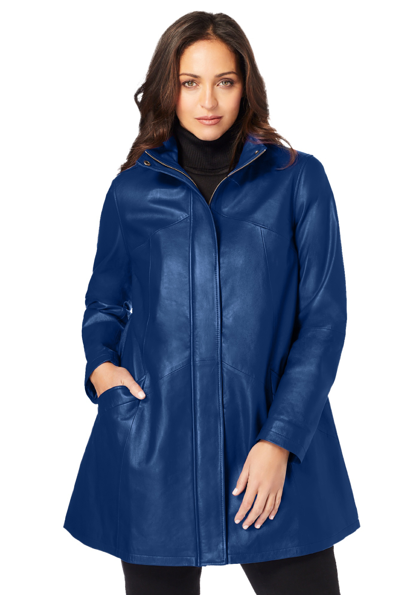 Jessica London Women's Plus Size A-Line Zip Front Leather Jacket Leather Jacket