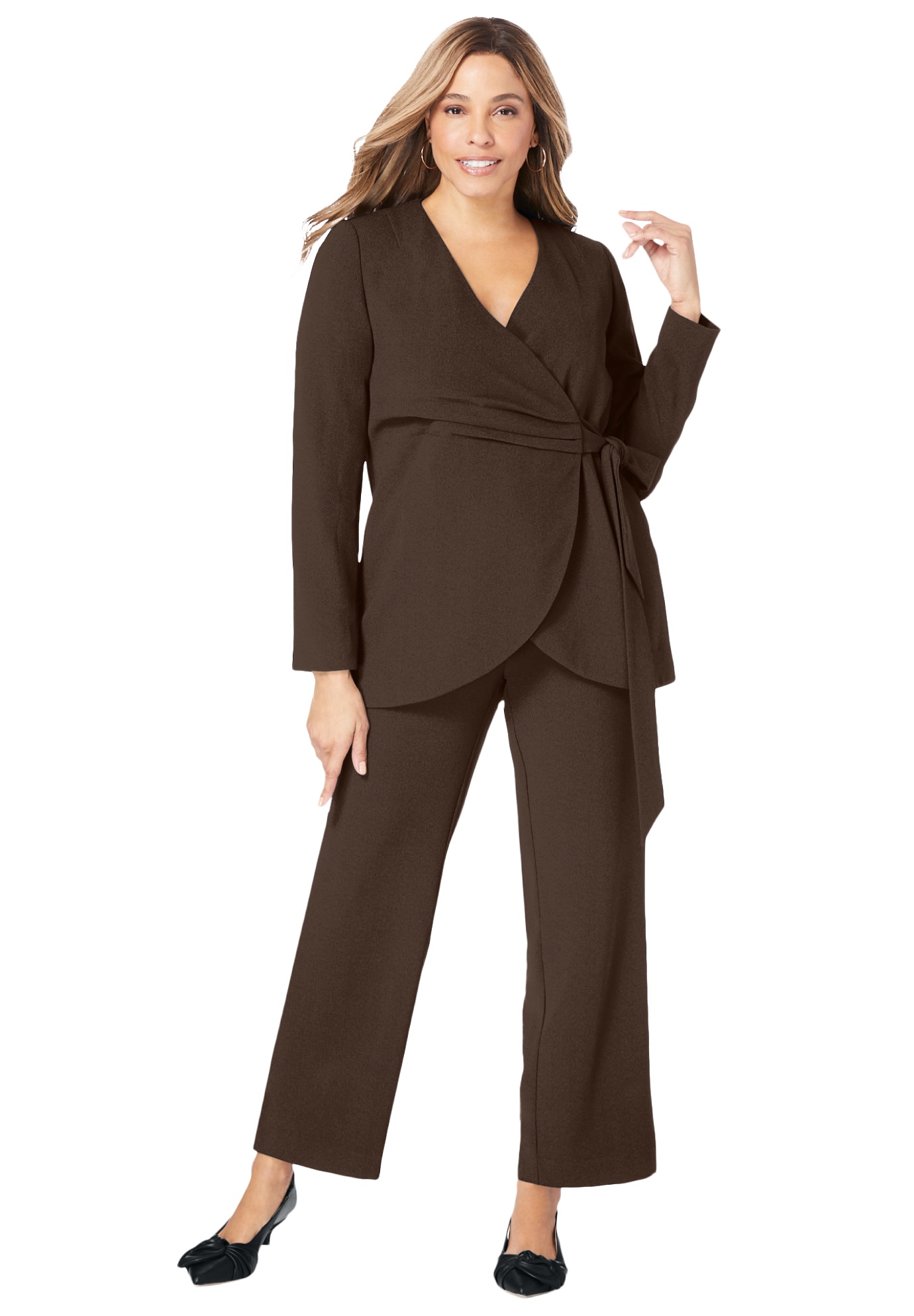 Jessica London Women's Plus Size 2-Piece Faux Wrap Pantsuit - Picture 10 of 14