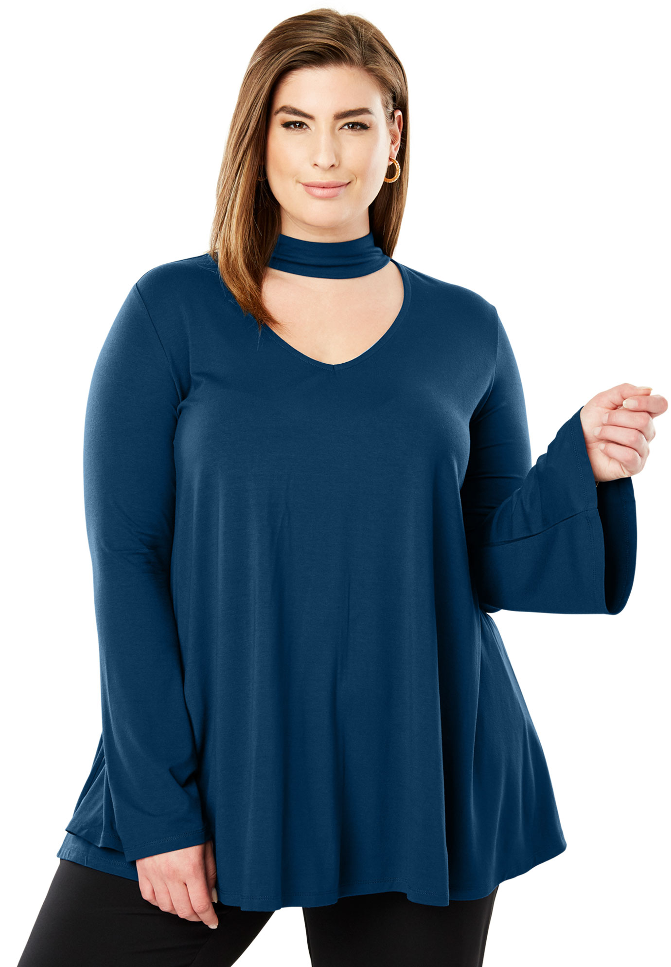 Jessica London Women's Banded Neck Tunic Sweater