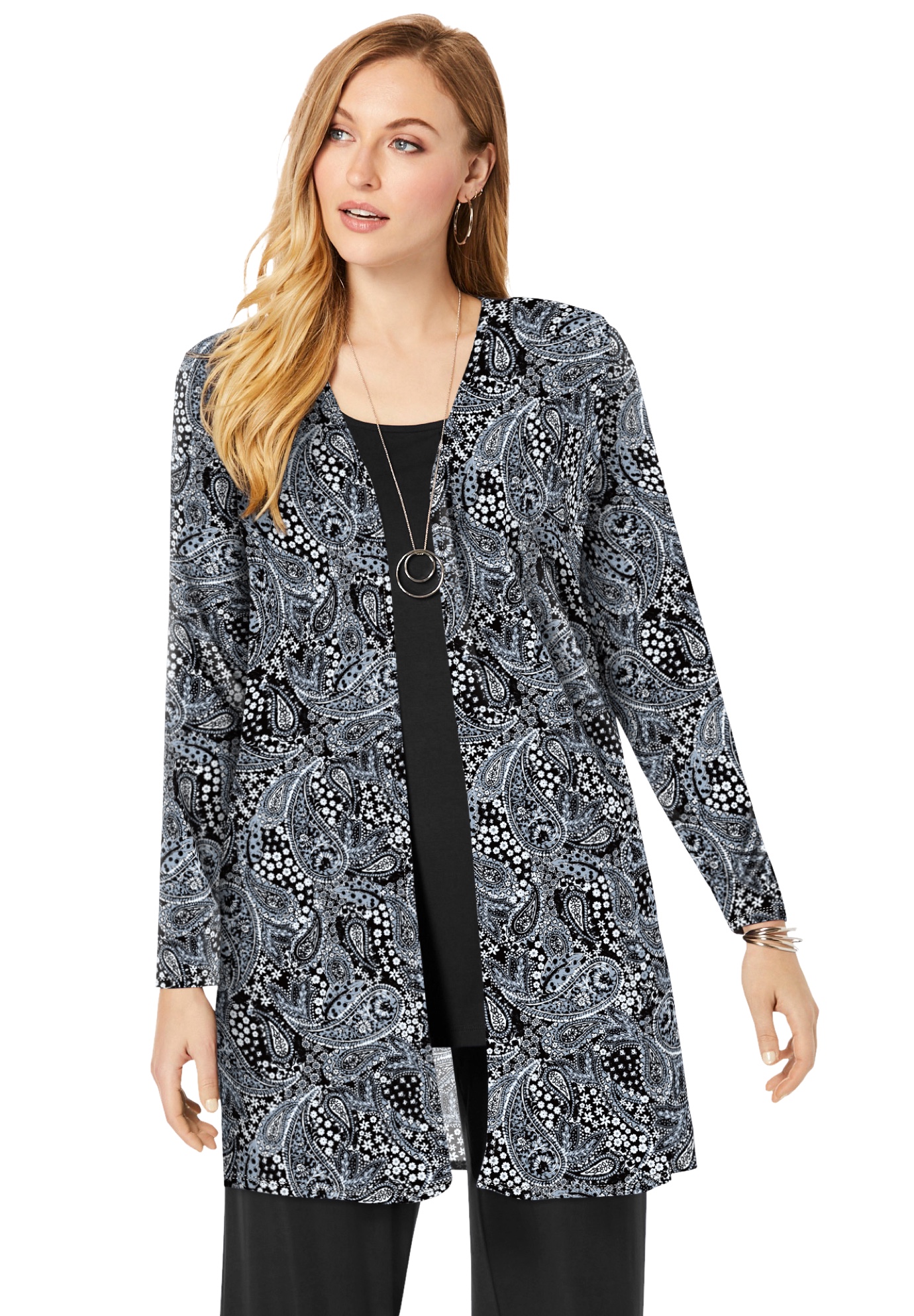 Jessica London Women's Plus Size Everyday Stretch Knit Open Front Cardigan - Picture 11 of 26