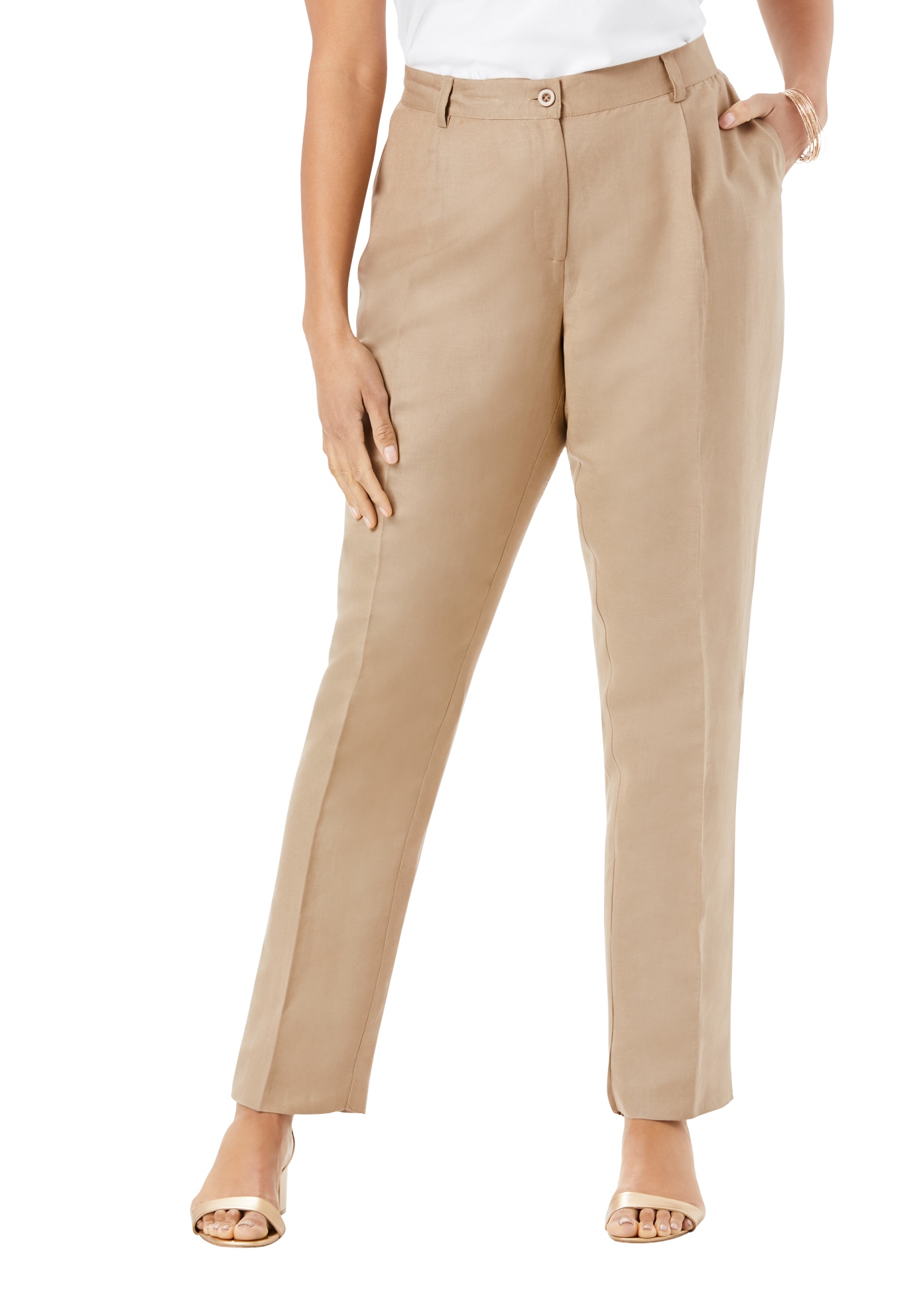 Jessica London Women's Plus Size Linen Pleat-Front Pant - Picture 7 of 12