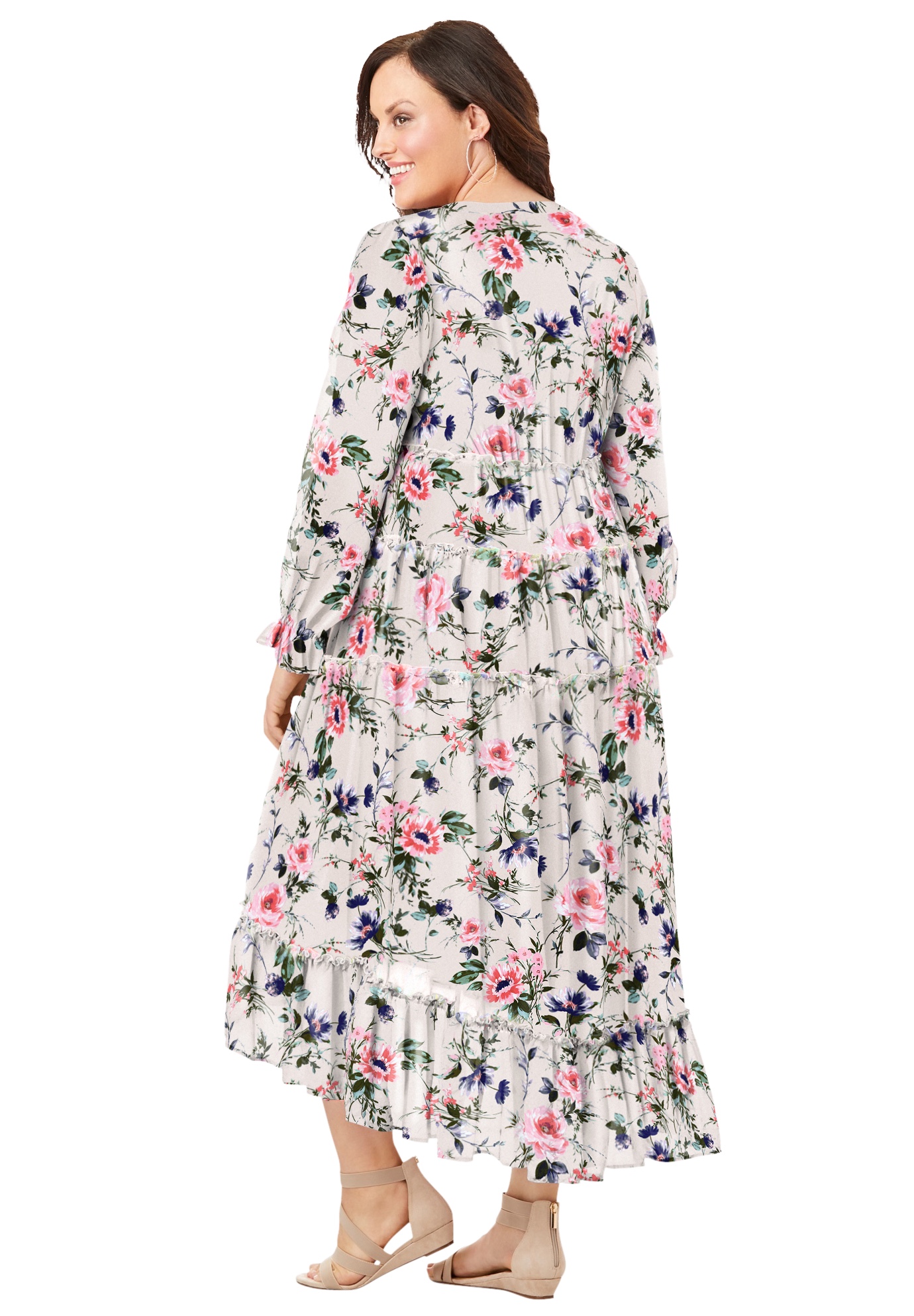 Roaman's Women's Plus Size V-Neck Tiered Maxi Dress In Crinkle Chiffon | eBay