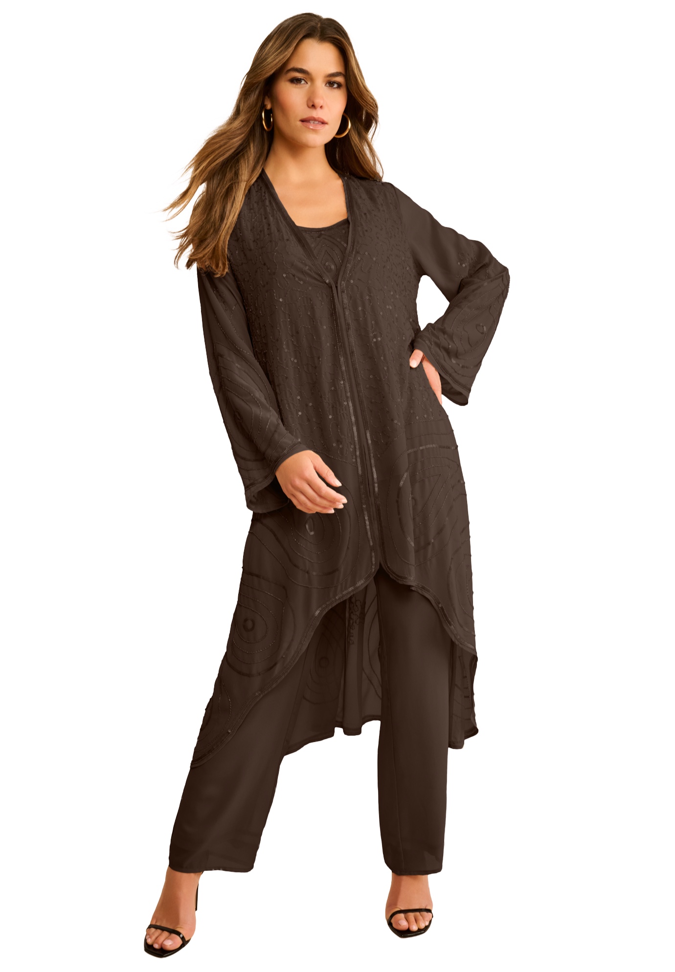 Roaman's Women's Plus Size Petite Plus Size Beaded Georgette 3-Piece Pant Set – - Picture 8 of 28