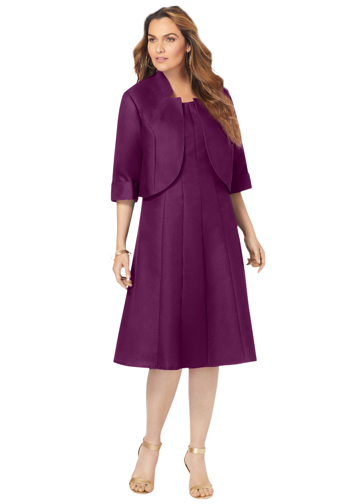 Roaman's Women's Plus Size Fit-And-Flare Jacket Dress Suit