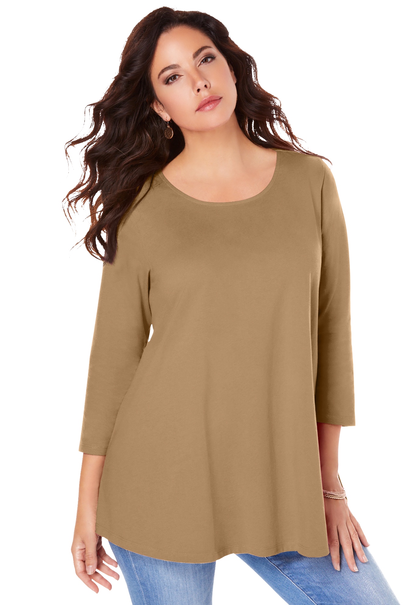 Roaman's Women's Plus Size Ultimate Three Quarter Sleeve Swing Tee - Picture 46 of 57