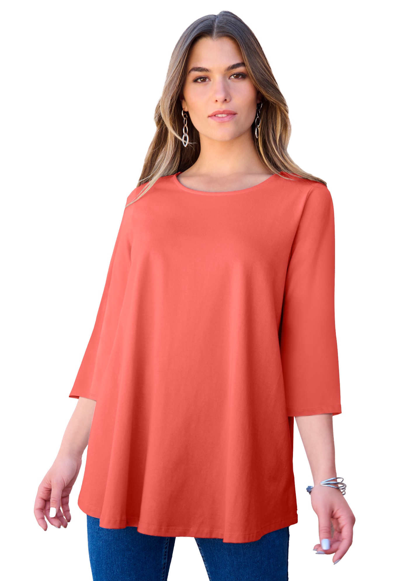 Roaman's Women's Plus Size Ultimate Three Quarter Sleeve Swing Tee - Picture 48 of 57