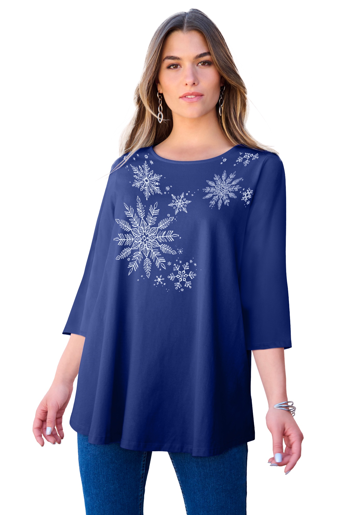 Roaman's Women's Plus Size Ultimate Three Quarter Sleeve Swing Tee - Picture 52 of 57