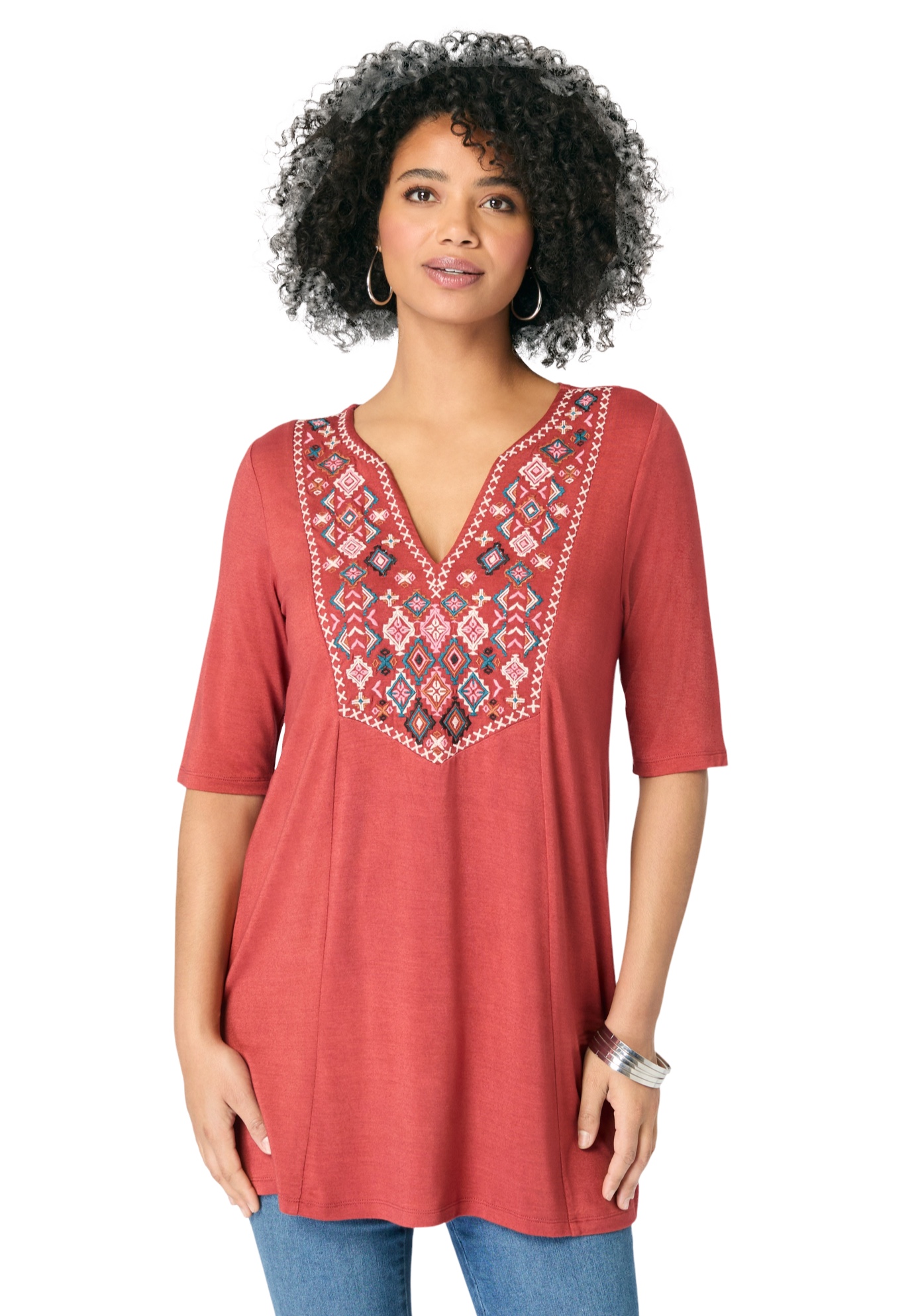 Roaman's Women's Plus Size Embroidered Swing Tunic - Picture 3 of 8