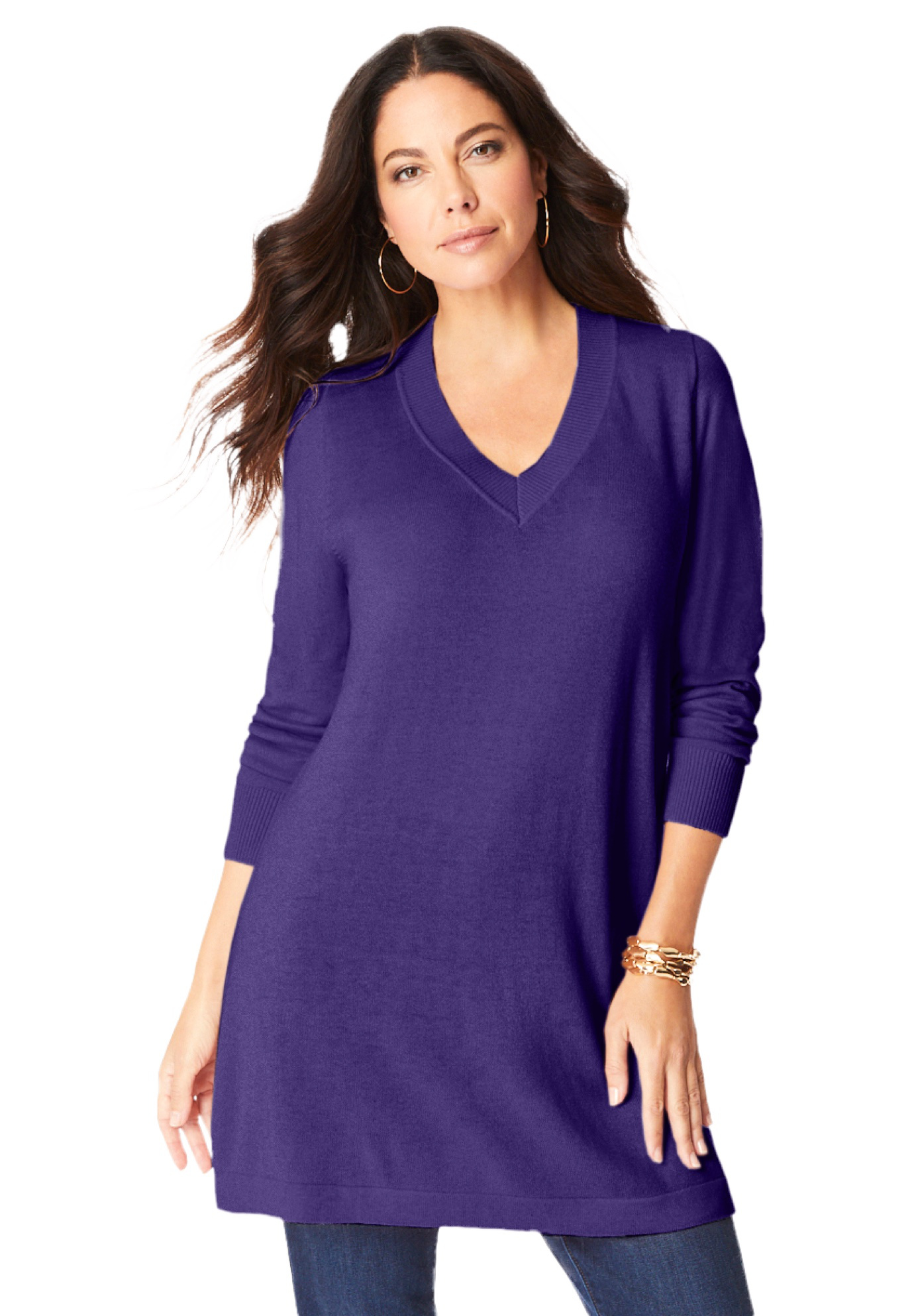 Roaman's Women's Plus Size Plus Size Cashmere V-Neck Sweater - Picture 12 of 15