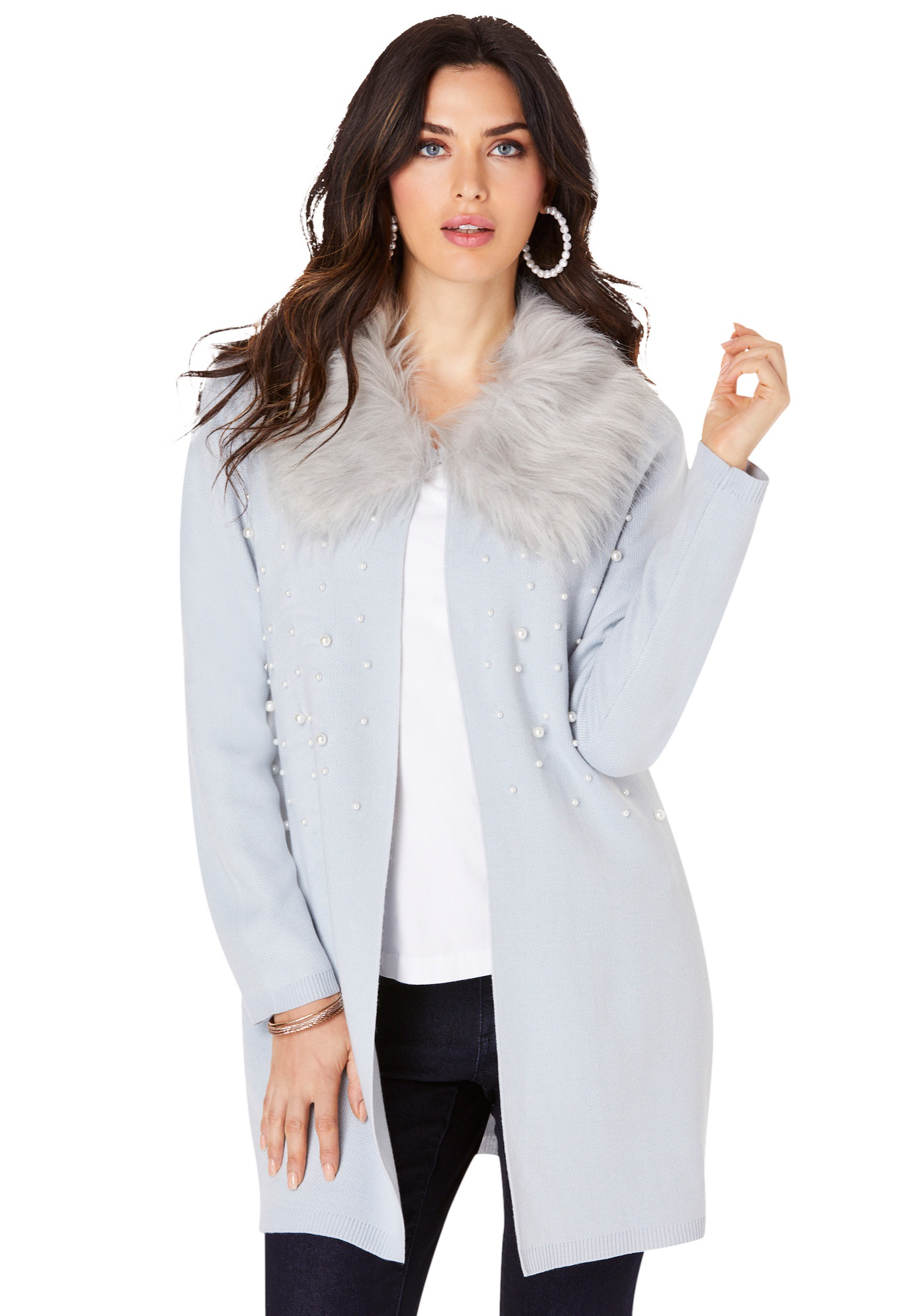 fur collar cardigan plus size