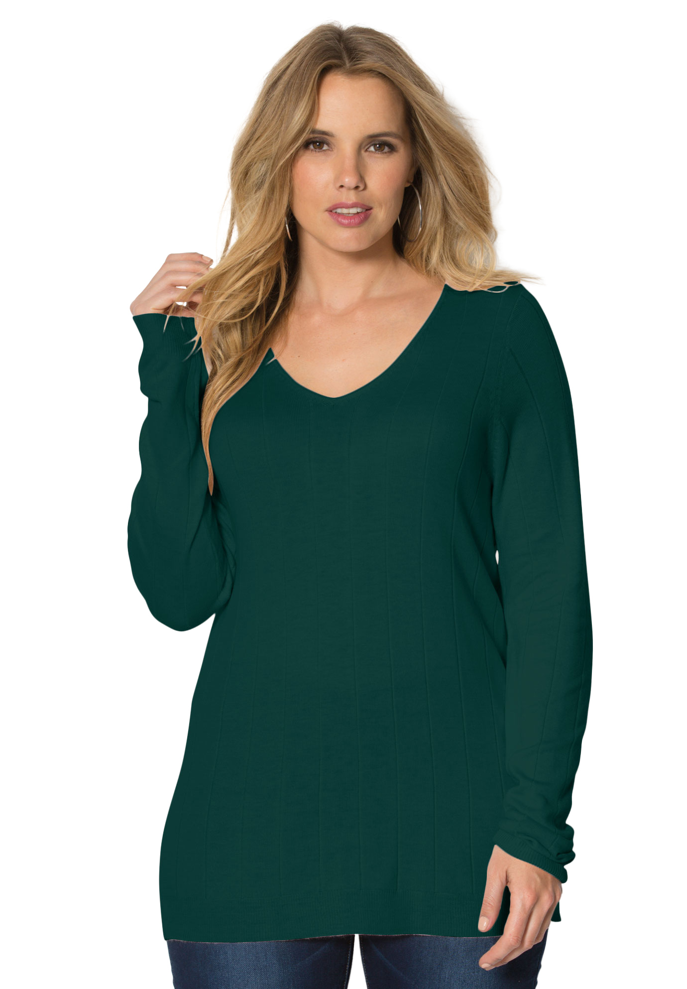 Roaman's Women's Plus Size Plus Size Drop Needle V-Neck Lightweight Sweater Knit - Picture 10 of 20