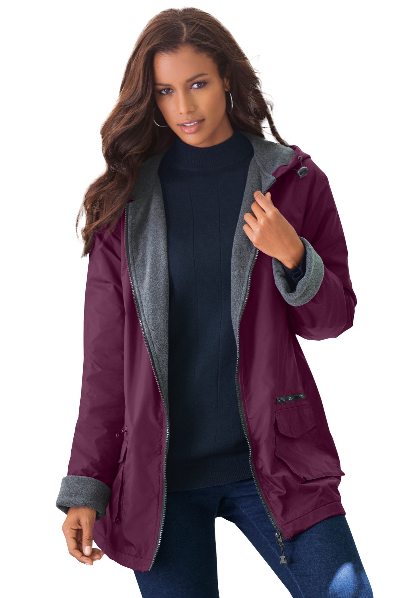 Roaman's Women's Plus Size Hooded Nylon Jacket