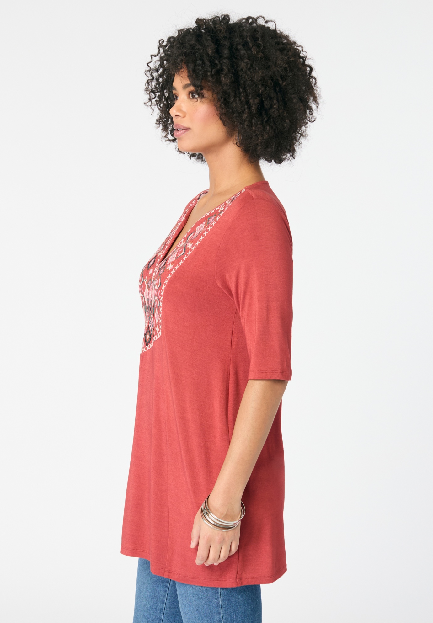 Roaman's Women's Plus Size Embroidered Swing Tunic - Picture 6 of 8